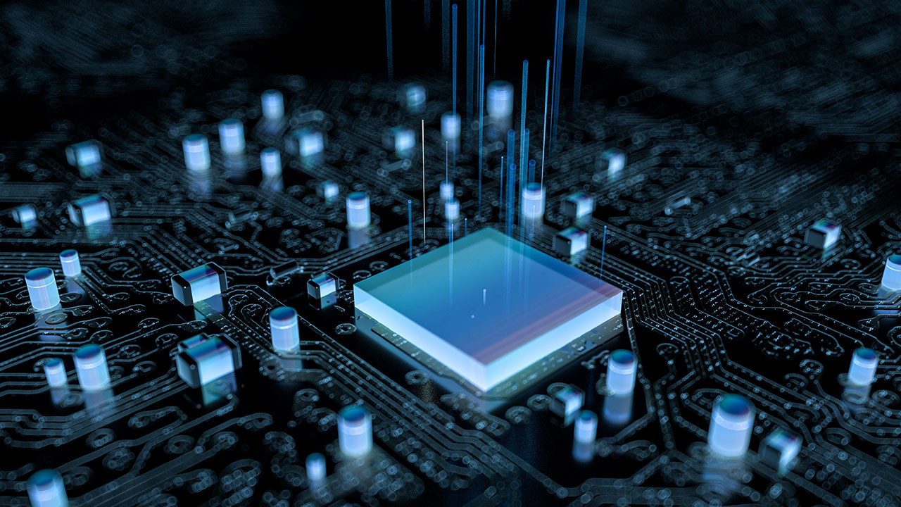 Rendering of glowing computer chips