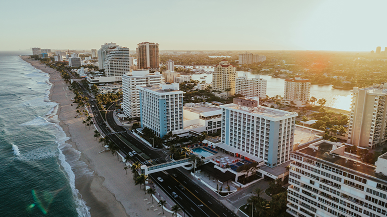 overview of a city coastline