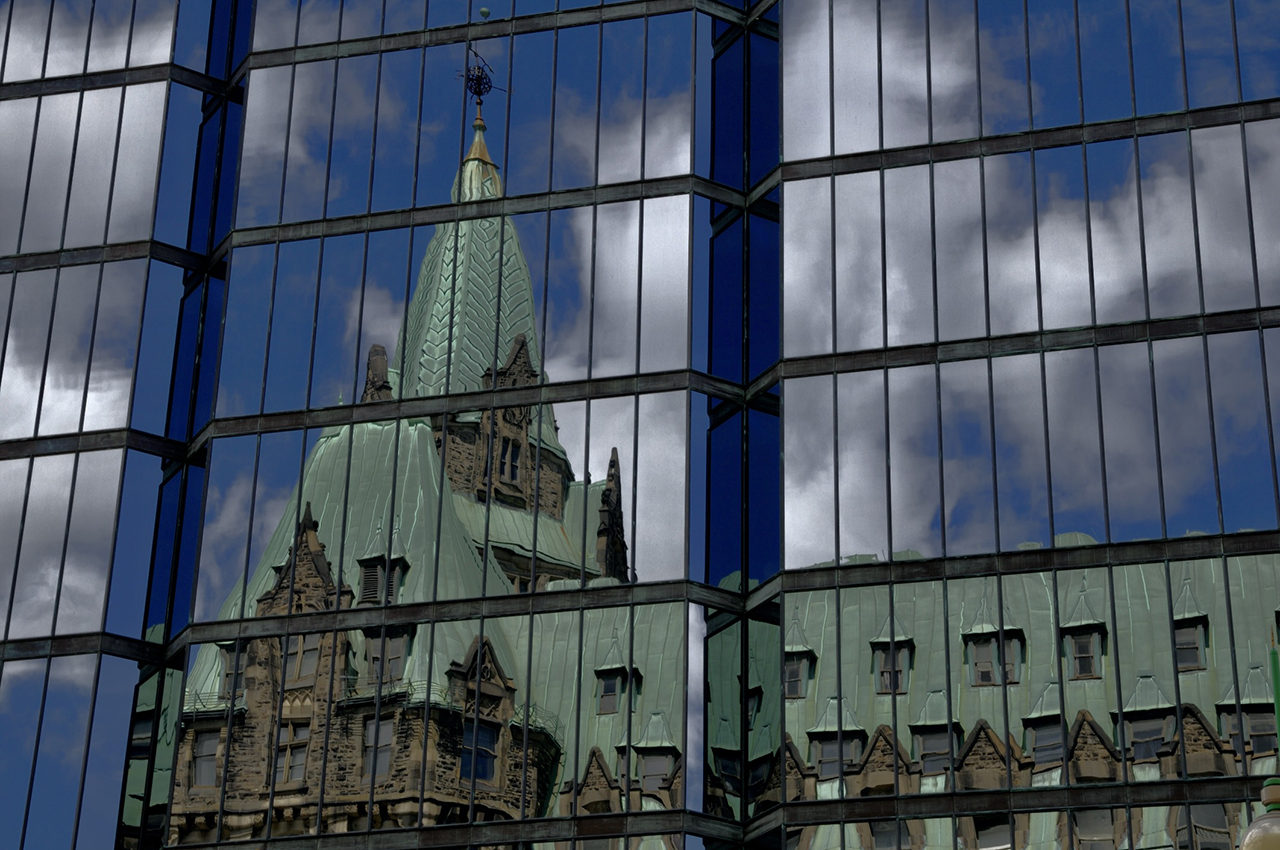 Parliament Building Reflection on Glass