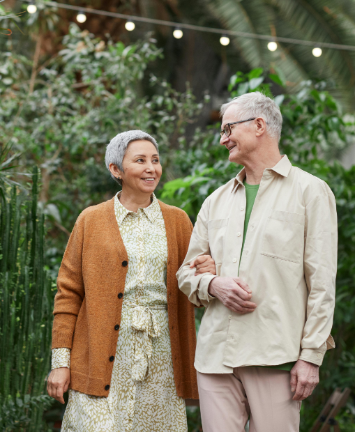 An elderly couple on a vacation